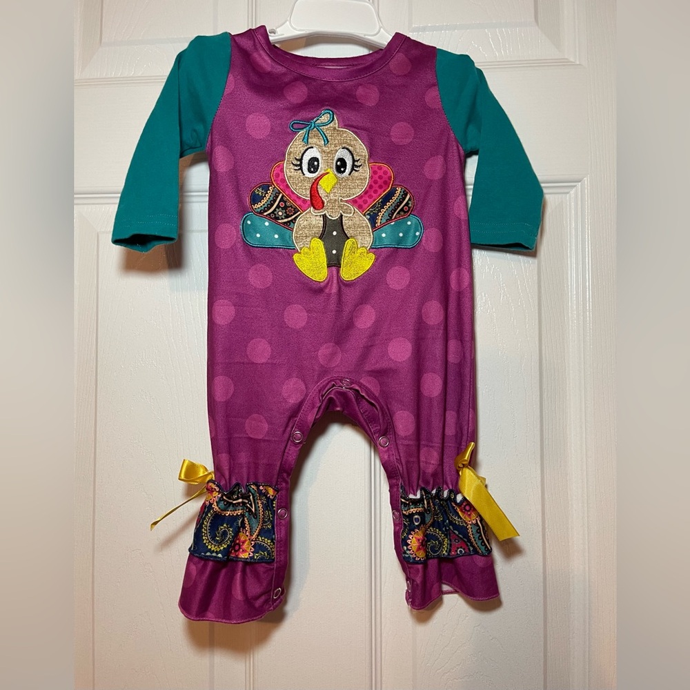0-3 months baby girl Christmas,Thanksgiving onesie Turkey